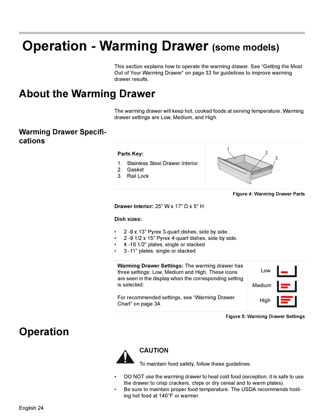 Siemens HG2528UC, HG2425UC Operation Warming Drawer some models, About the Warming Drawer, Warming Drawer Specifi- cations 