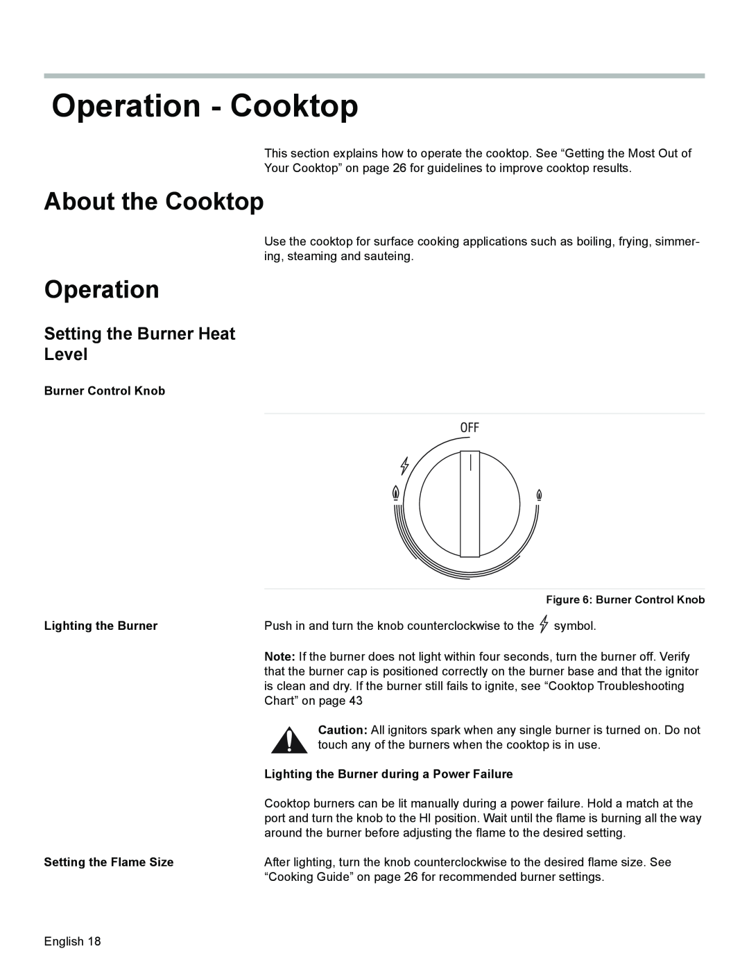 Siemens HG2528UC, HG2425UC manual Operation - Cooktop, About the Cooktop, Setting the Burner Heat Level, Burner Control Knob 