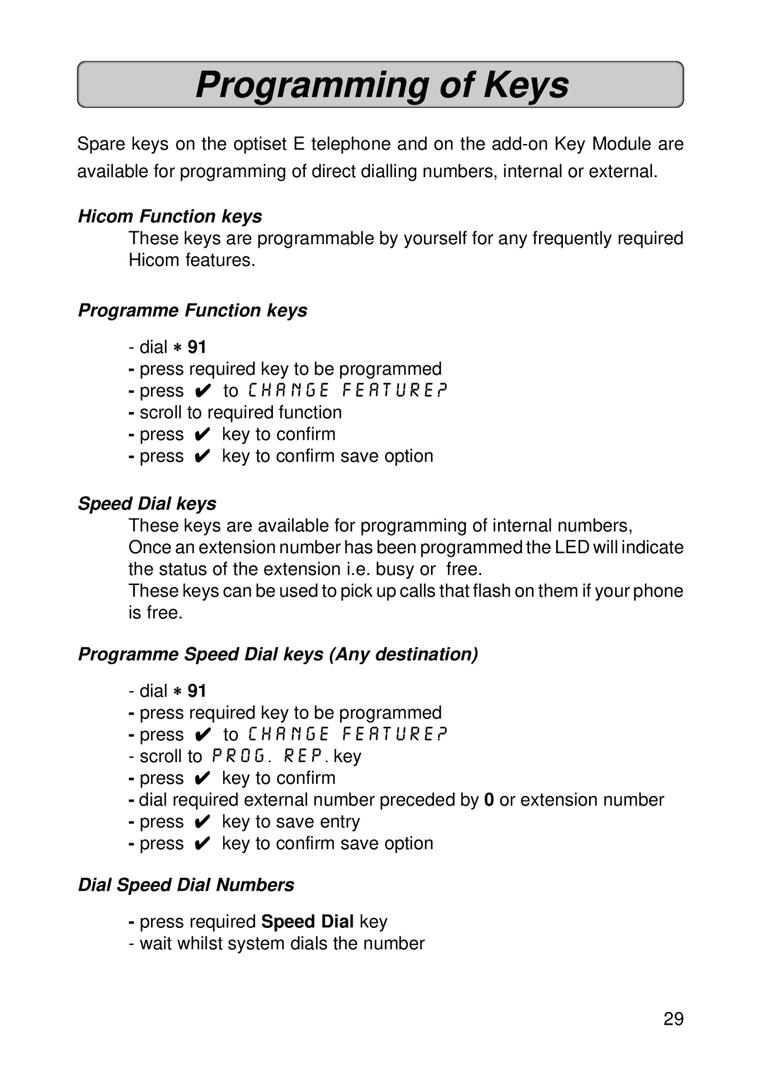 Siemens Hicom 118 manual Programming of Keys 