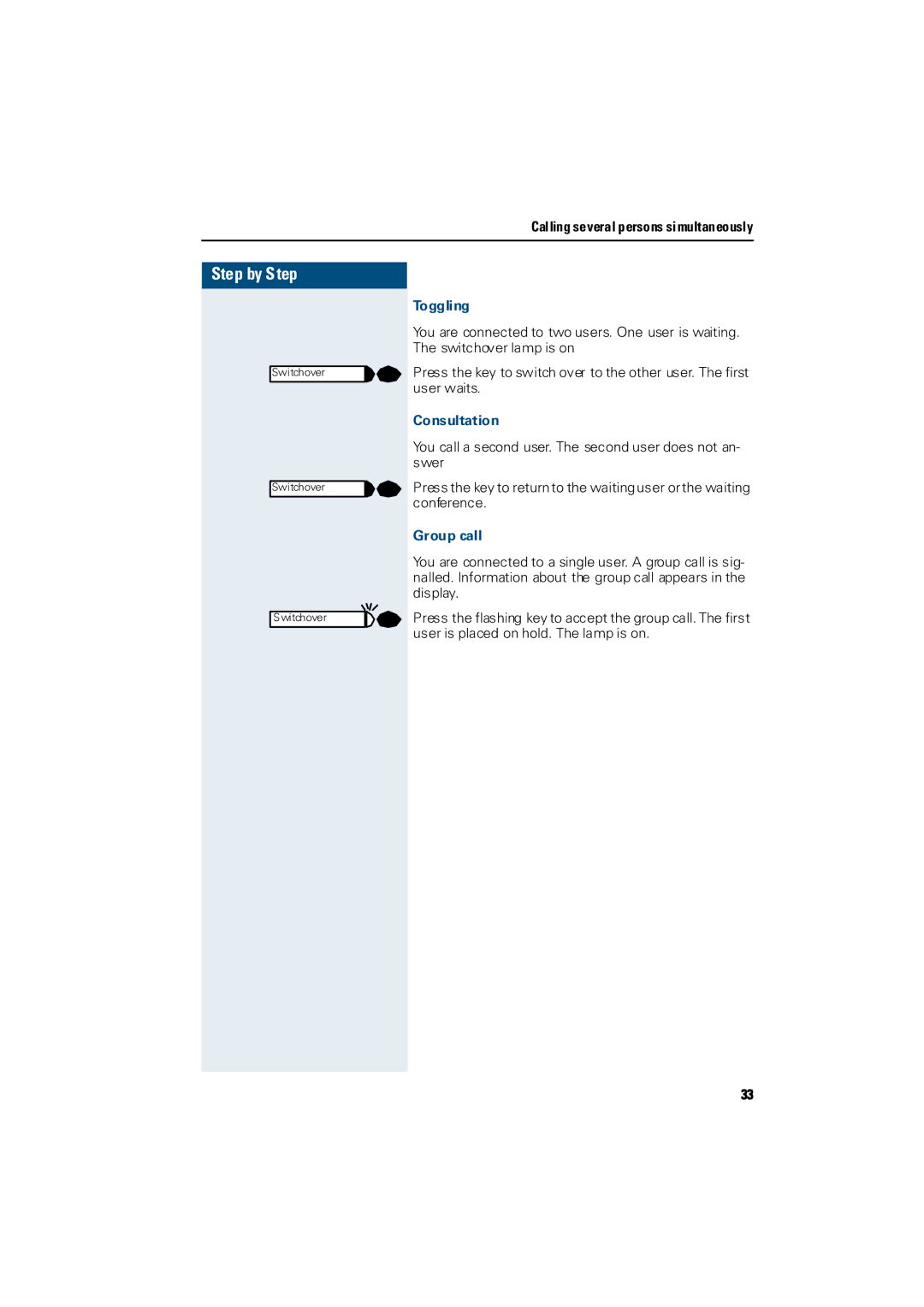 Siemens Hicom 300 E, Hicom 300 H manual Toggling, Consultation, Group call 