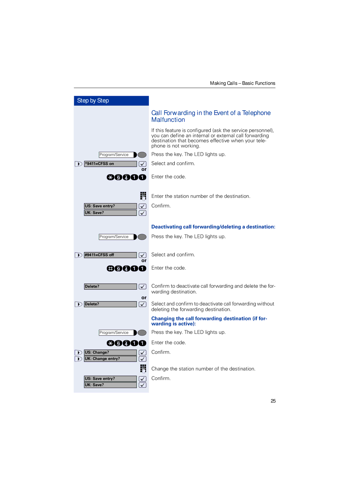 Siemens HIPATH 5000, HIPATH 2000, HIPATH 3000 operating instructions Call Forwarding in the Event of a Telephone Malfunction 