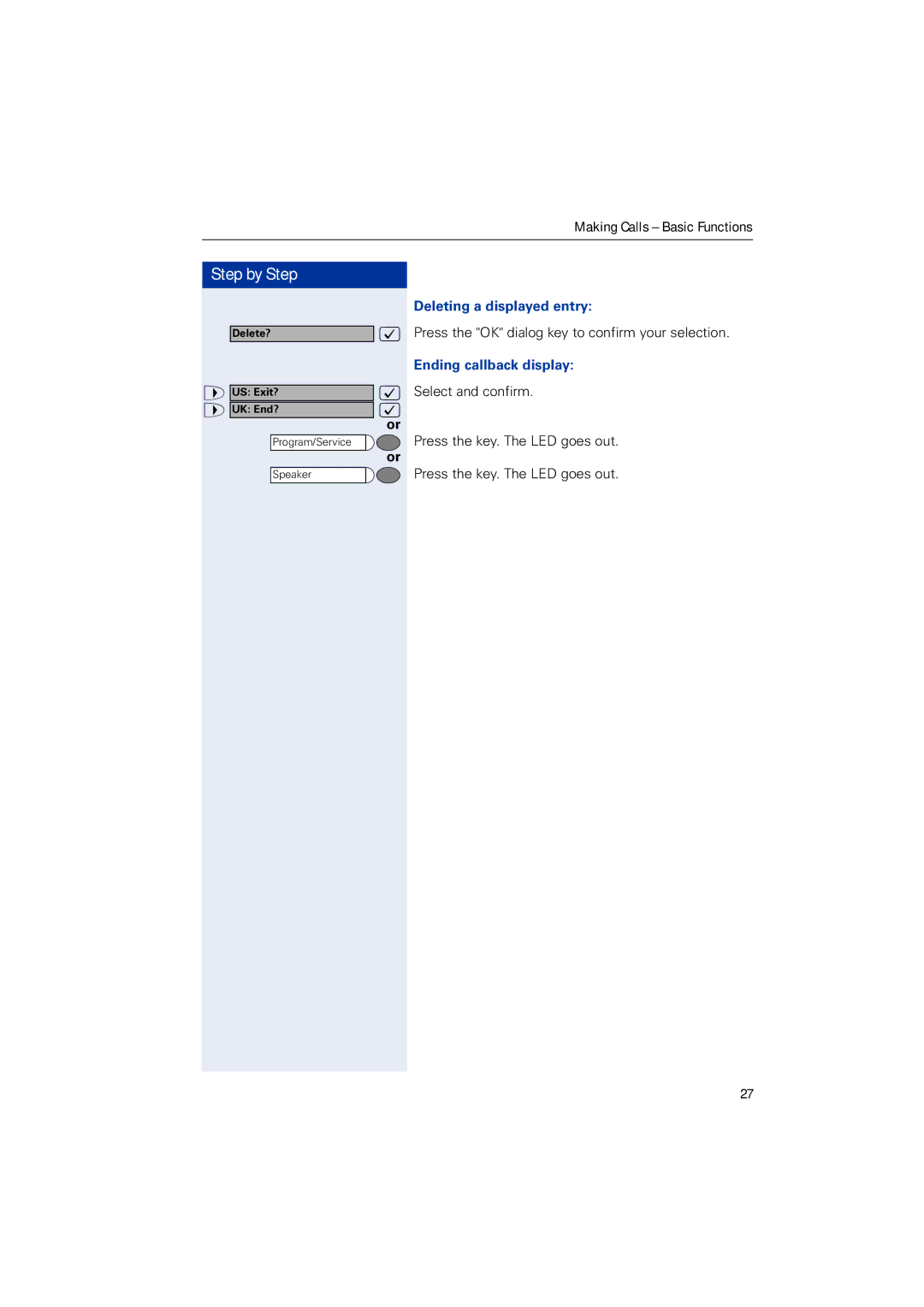 Siemens HIPATH 2000, HIPATH 5000, HIPATH 3000 operating instructions Deleting a displayed entry, Ending callback display 