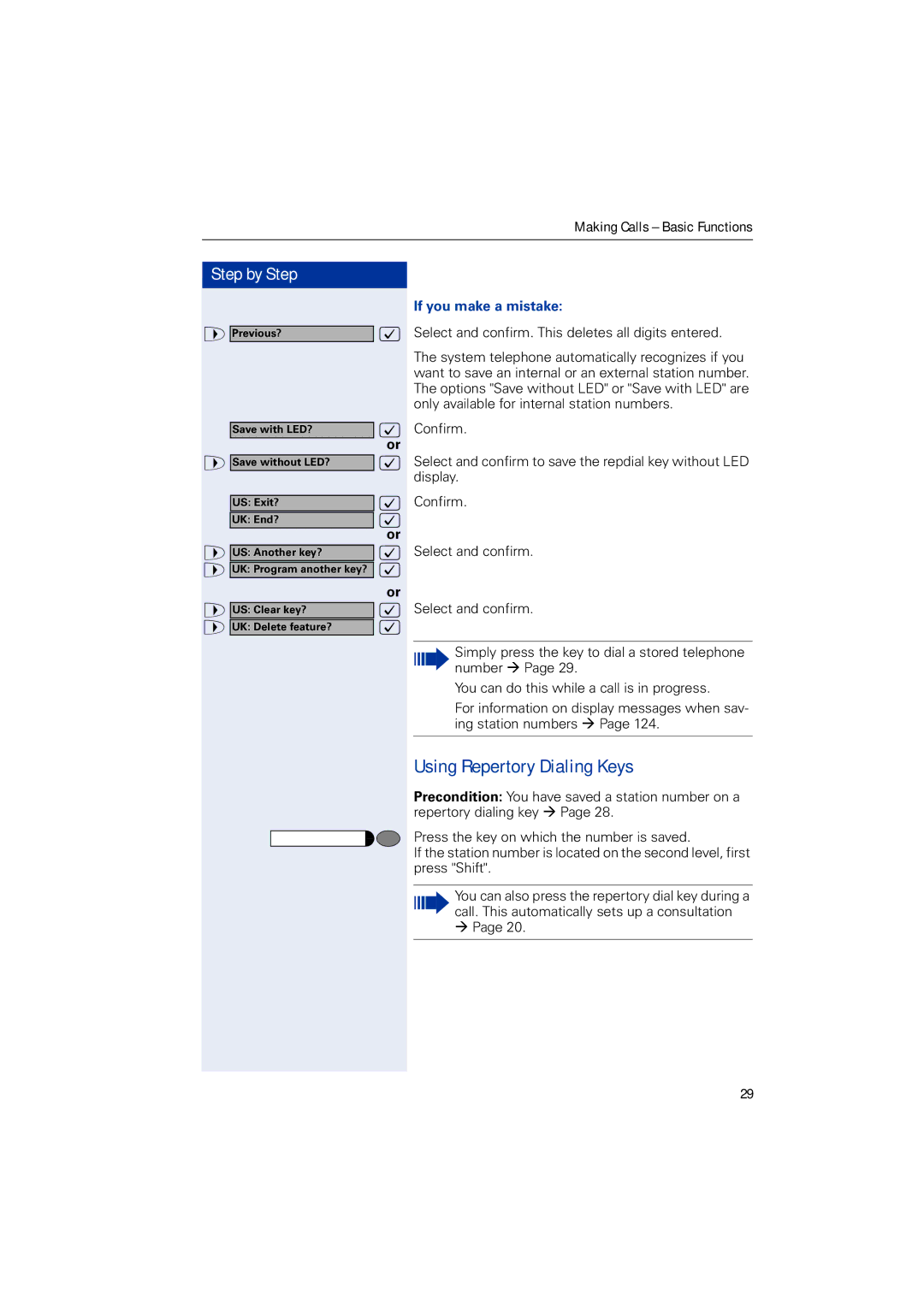 Siemens HIPATH 3000, HIPATH 2000, HIPATH 5000 operating instructions Using Repertory Dialing Keys, If you make a mistake 