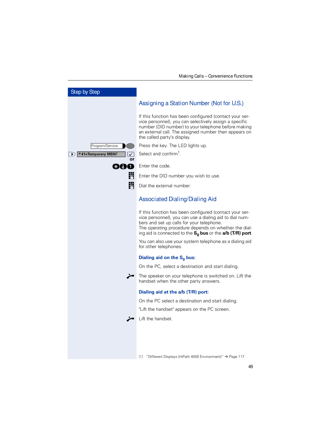 Siemens HIPATH 5000 Assigning a Station Number Not for U.S, Associated Dialing/Dialing Aid, Dialing aid on the S0 bus 