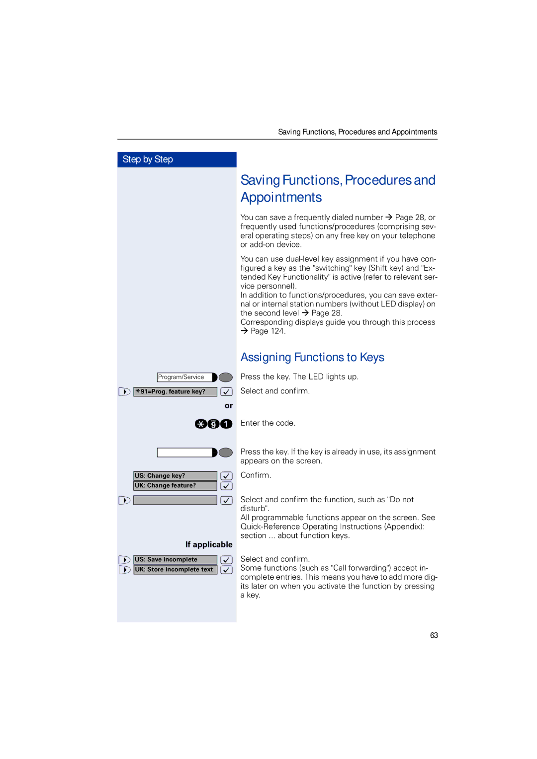 Siemens HIPATH 2000, HIPATH 5000, HIPATH 3000 Saving Functions, Procedures and Appointments, Assigning Functions to Keys 