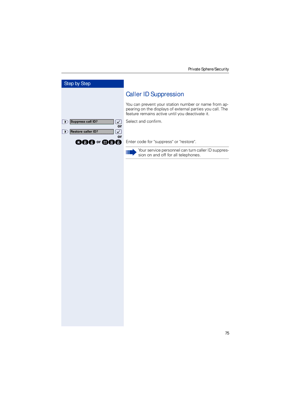 Siemens HIPATH 2000, HIPATH 5000, HIPATH 3000 operating instructions Caller ID Suppression 