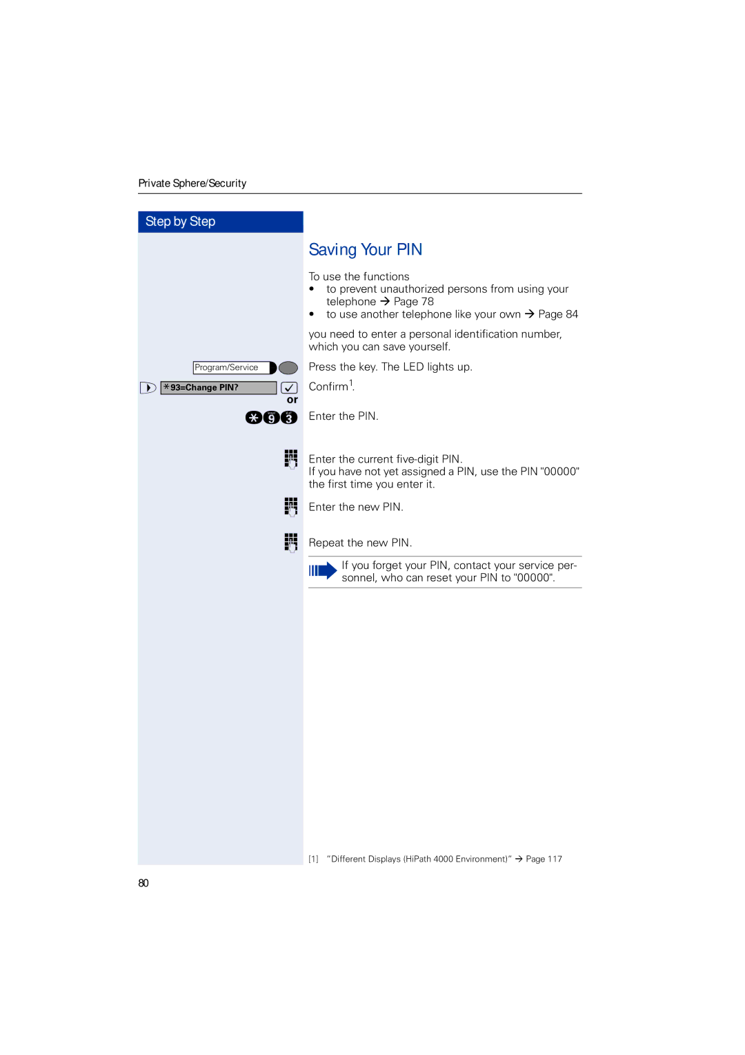 Siemens HIPATH 3000, HIPATH 2000, HIPATH 5000 operating instructions Saving Your PIN 