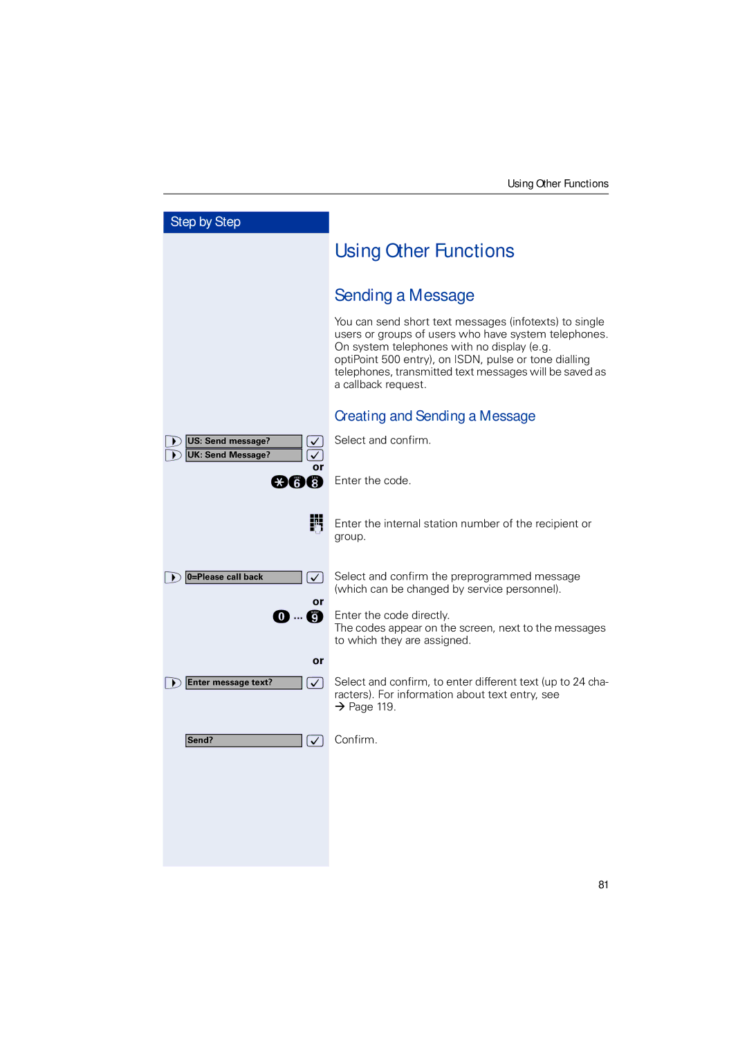 Siemens HIPATH 2000, HIPATH 5000, HIPATH 3000 Using Other Functions, Creating and Sending a Message 