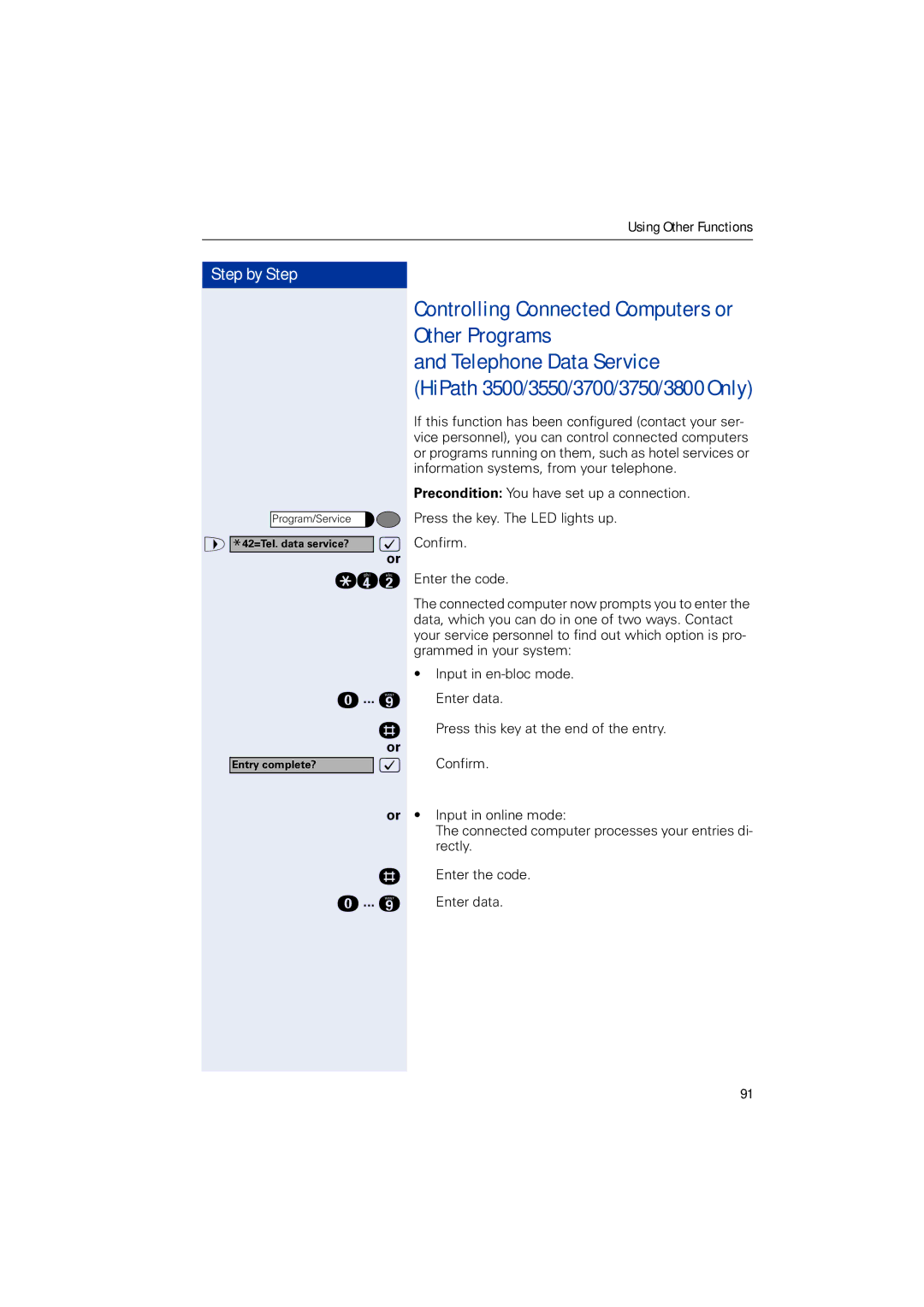 Siemens HIPATH 5000, HIPATH 2000, HIPATH 3000 Telephone Data Service, HiPath 3500/3550/3700/3750/3800 Only 