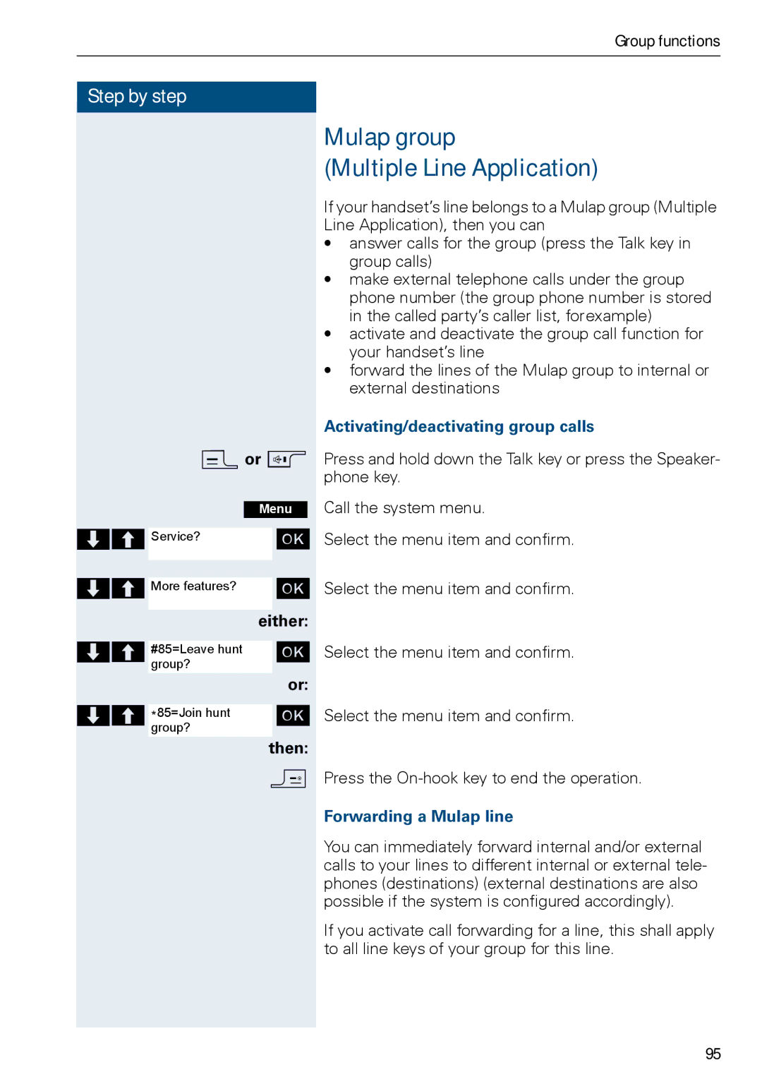 Siemens HiPath 500 Mulap group Multiple Line Application, Activating/deactivating group calls, Forwarding a Mulap line 