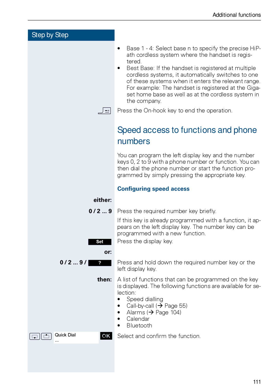 Siemens HiPath 500, HIPATH 3000 Speed access to functions and phone numbers, Configuring speed access, 111 