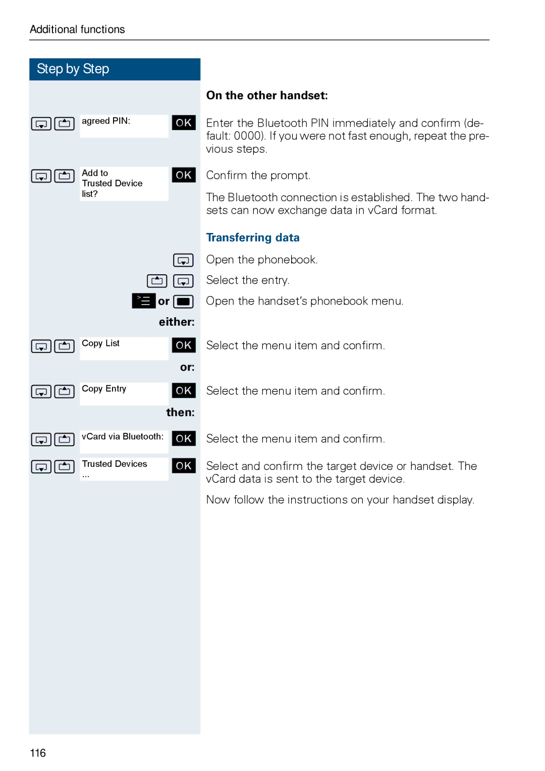 Siemens HIPATH 3000, HiPath 500 operating instructions On the other handset, Transferring data, 116 