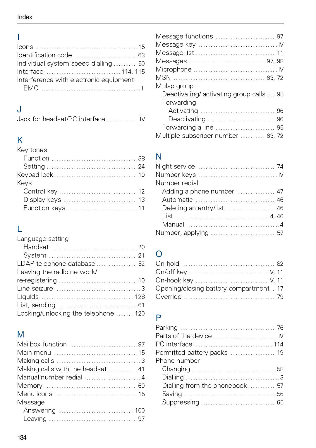 Siemens HIPATH 3000, HiPath 500 operating instructions Leaving the radio network, 134 