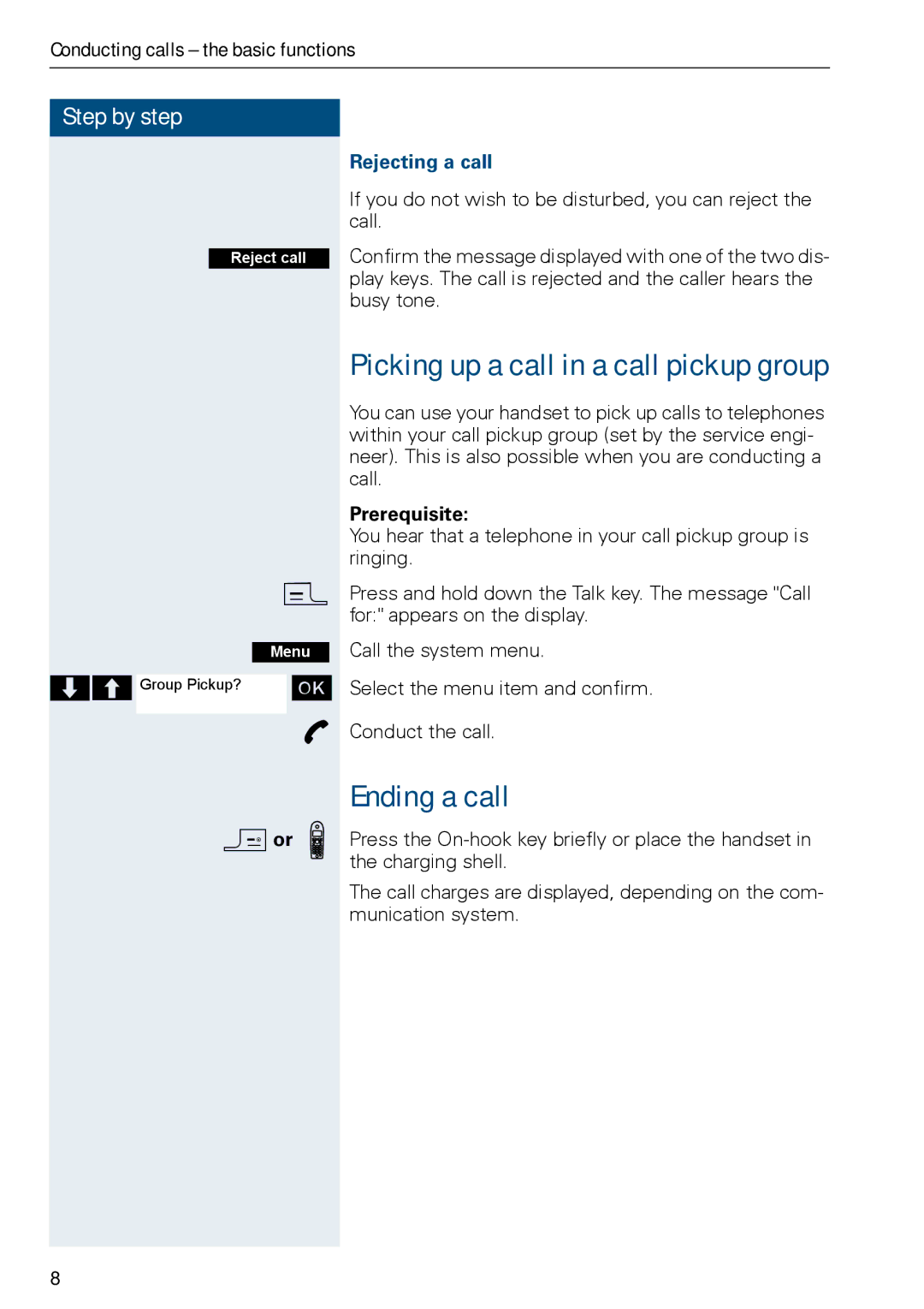 Siemens HIPATH 3000, HiPath 500 operating instructions Ending a call, Aor k, Rejecting a call, Prerequisite 