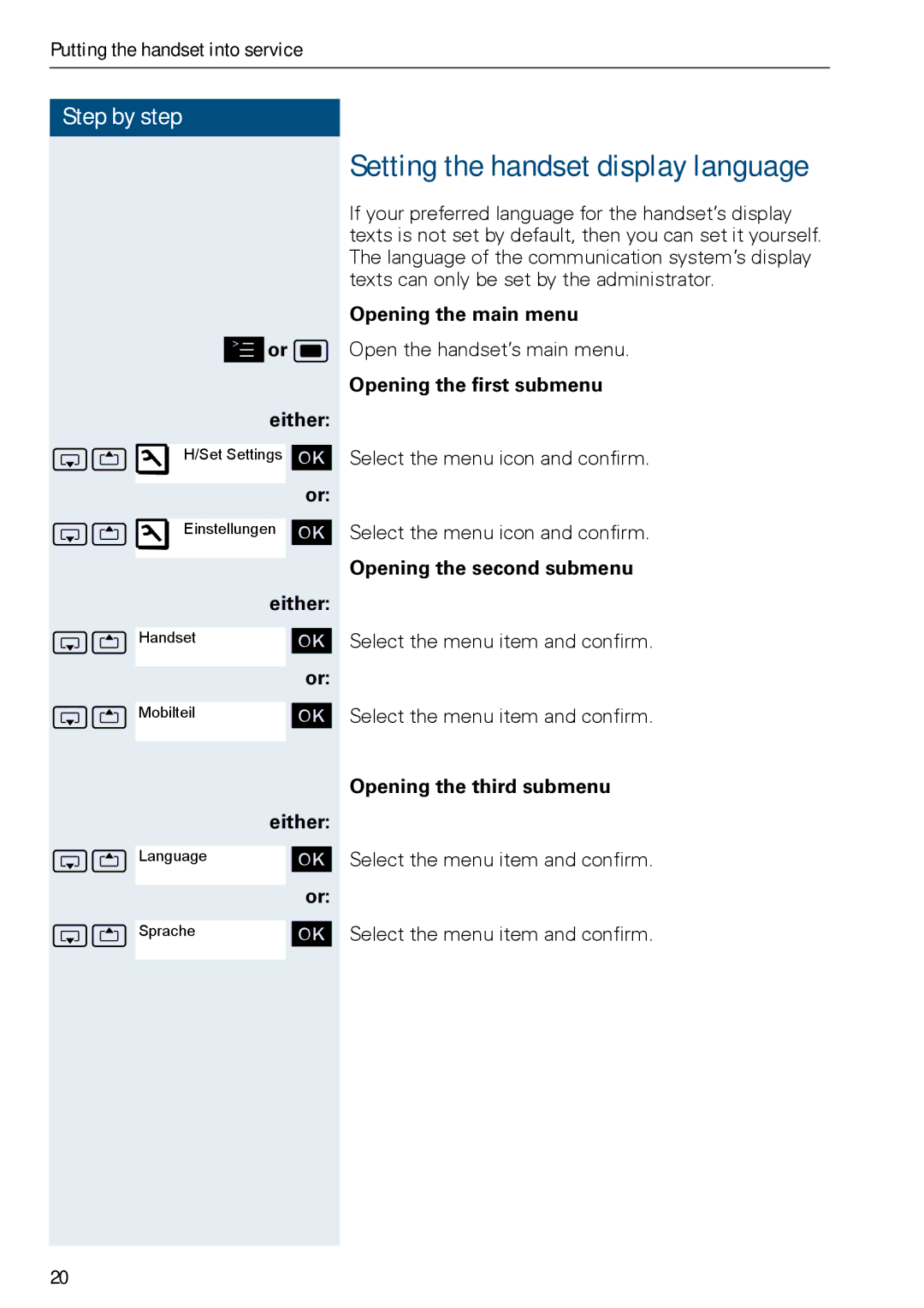 Siemens HIPATH 3000, HiPath 500 operating instructions Setting the handset display language 