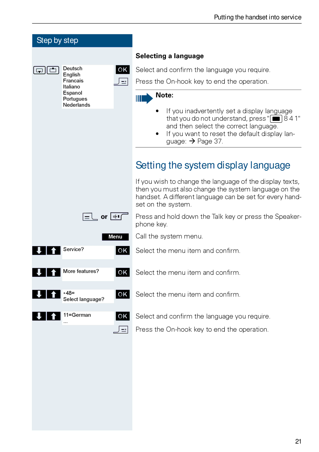 Siemens HiPath 500, HIPATH 3000 operating instructions Setting the system display language, Selecting a language 