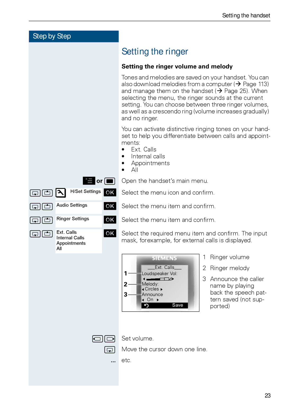 Siemens HiPath 500, HIPATH 3000 operating instructions Or w, Setting the ringer volume and melody, Uv s 