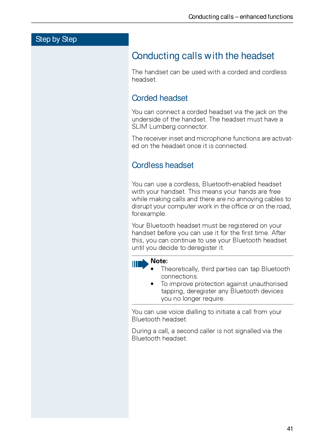 Siemens HiPath 500, HIPATH 3000 operating instructions Conducting calls with the headset, Corded headset, Cordless headset 