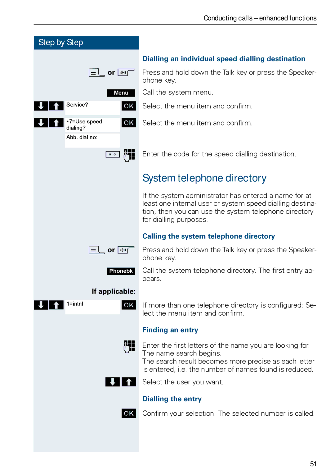 Siemens HiPath 500 System telephone directory, Dialling an individual speed dialling destination, Finding an entry 