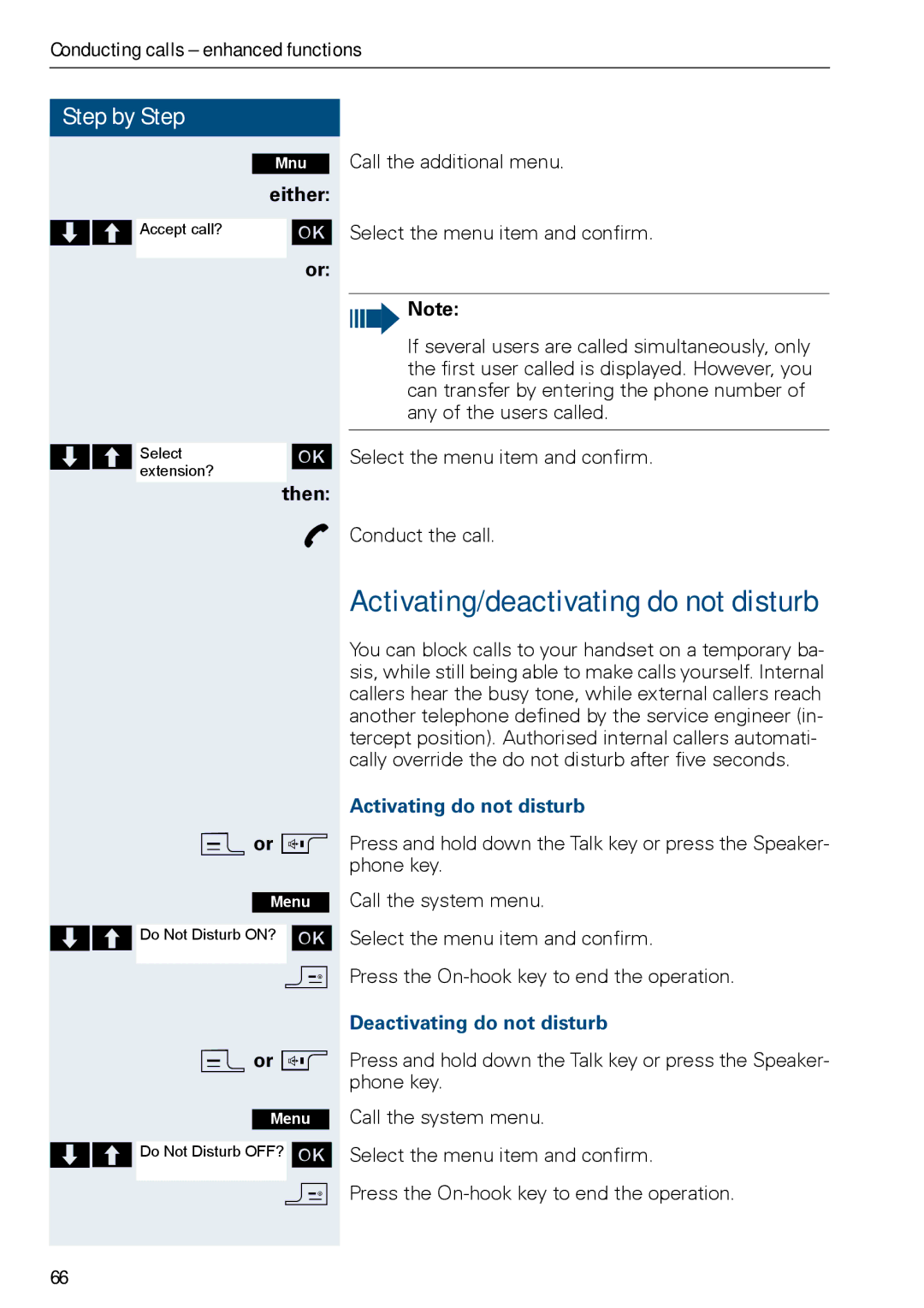 Siemens HIPATH 3000, HiPath 500 Activating/deactivating do not disturb, Then Cor d, Activating do not disturb 