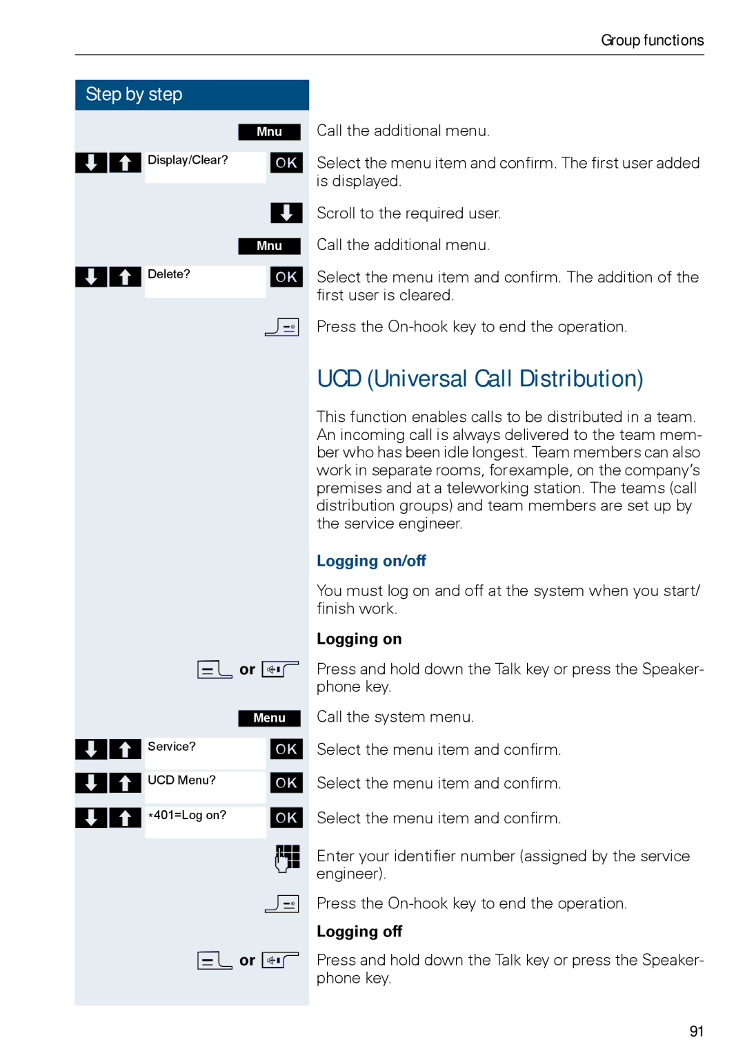 Siemens HiPath 500, HIPATH 3000 operating instructions UCD Universal Call Distribution, Logging on/off, Logging off 