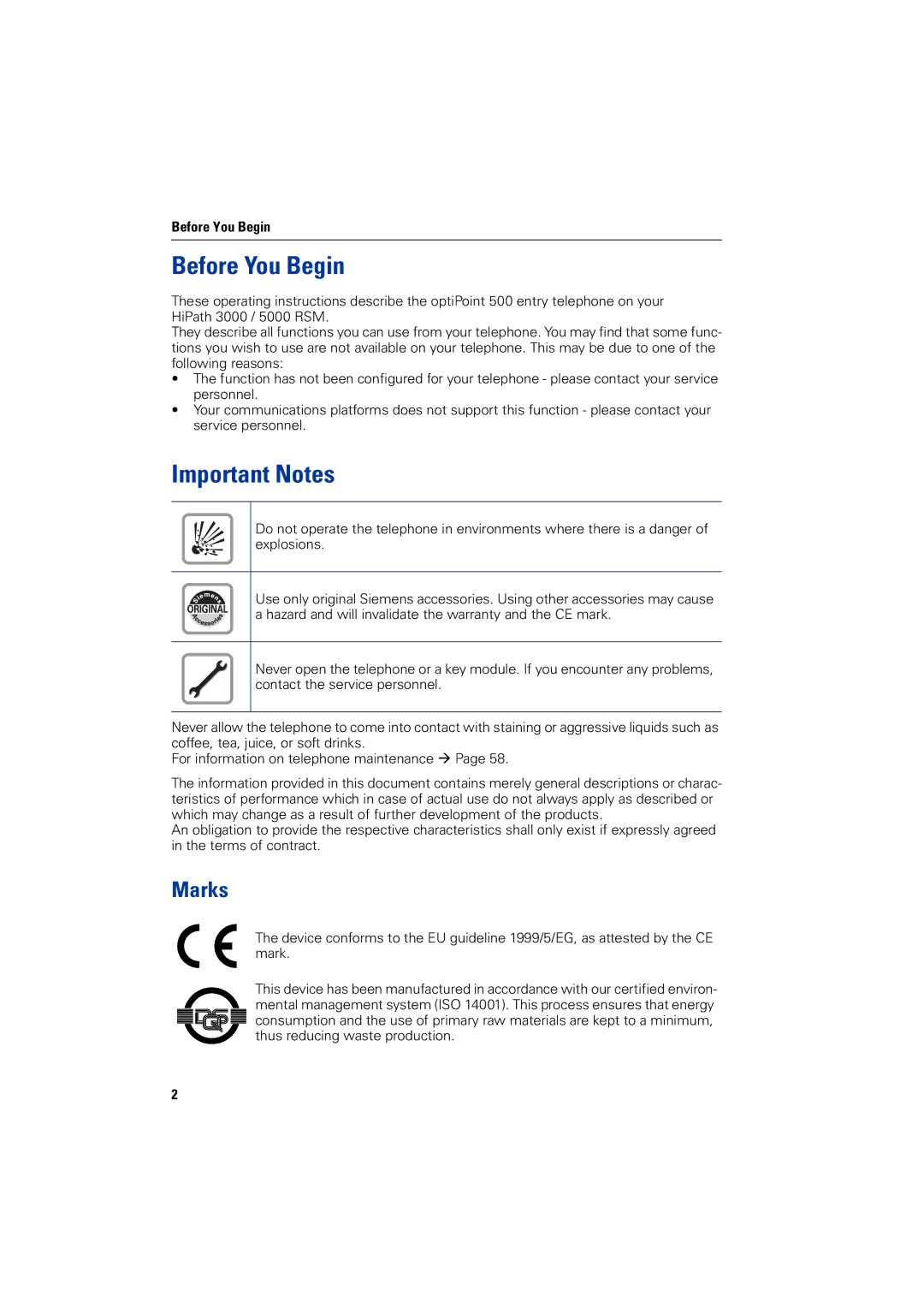 Siemens HiPath 3000 HiPath 5000 RSM operating instructions Before You Begin, Important Notes, Marks 