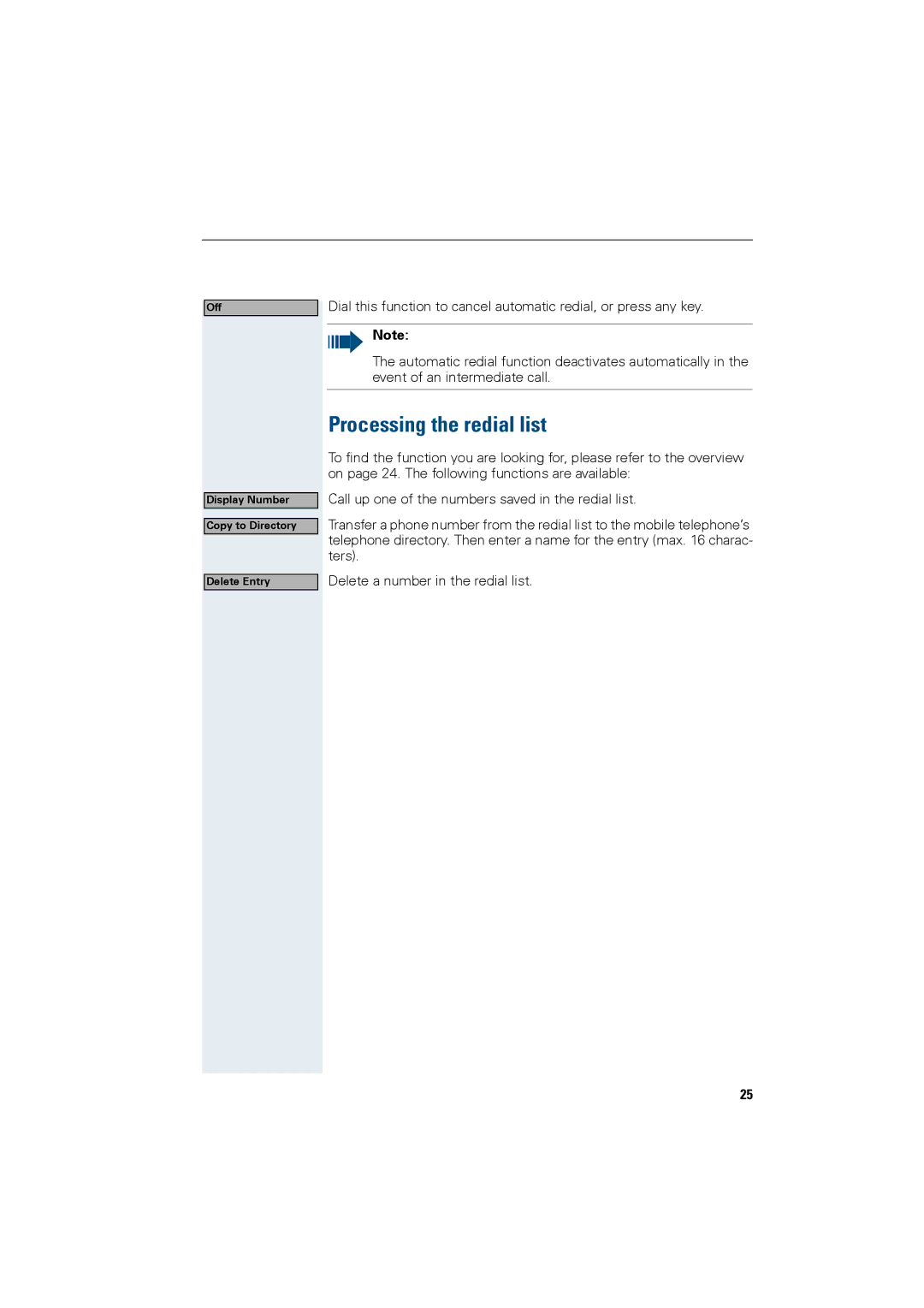 Siemens HiPath 4000 operating instructions Processing the redial list 