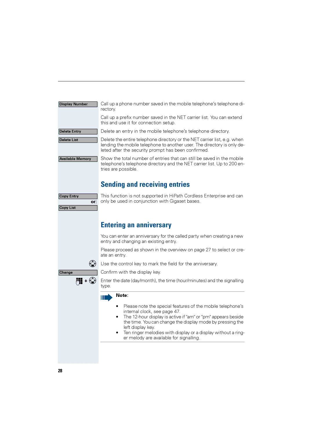 Siemens HiPath 4000 operating instructions Sending and receiving entries, Entering an anniversary 