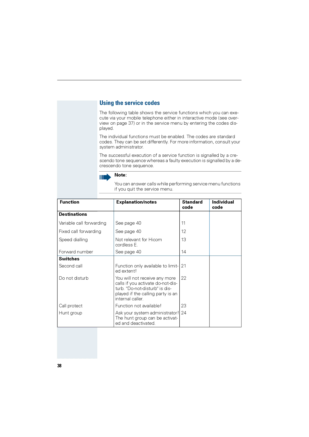 Siemens HiPath 4000 operating instructions Using the service codes, Switches 