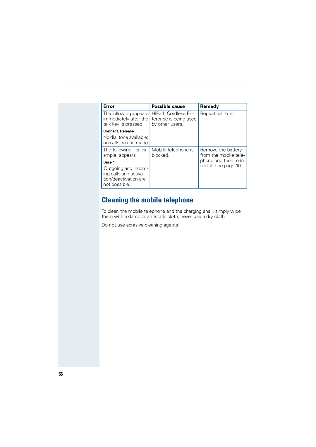 Siemens HiPath 4000 operating instructions Cleaning the mobile telephone 