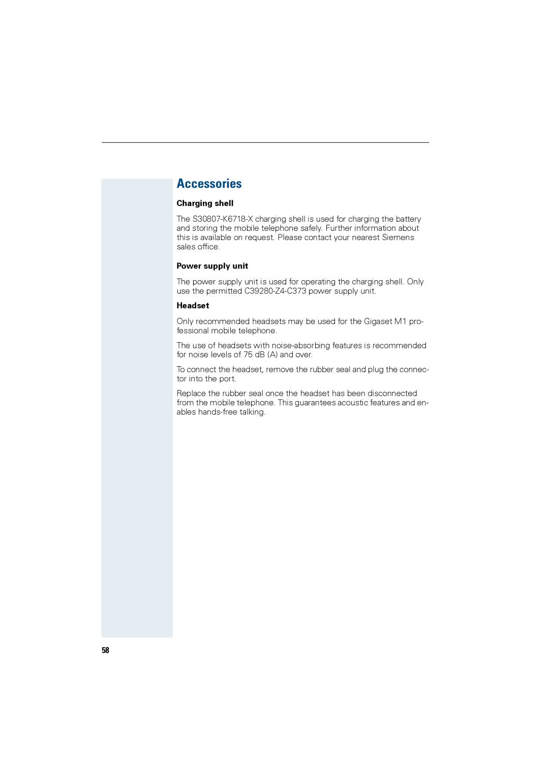 Siemens HiPath 4000 operating instructions Accessories, Charging shell, Power supply unit, Headset 