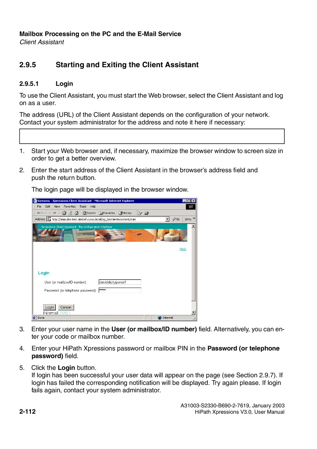 Siemens HiPath Xpressions Unified Messaging user manual Starting and Exiting the Client Assistant, 112 