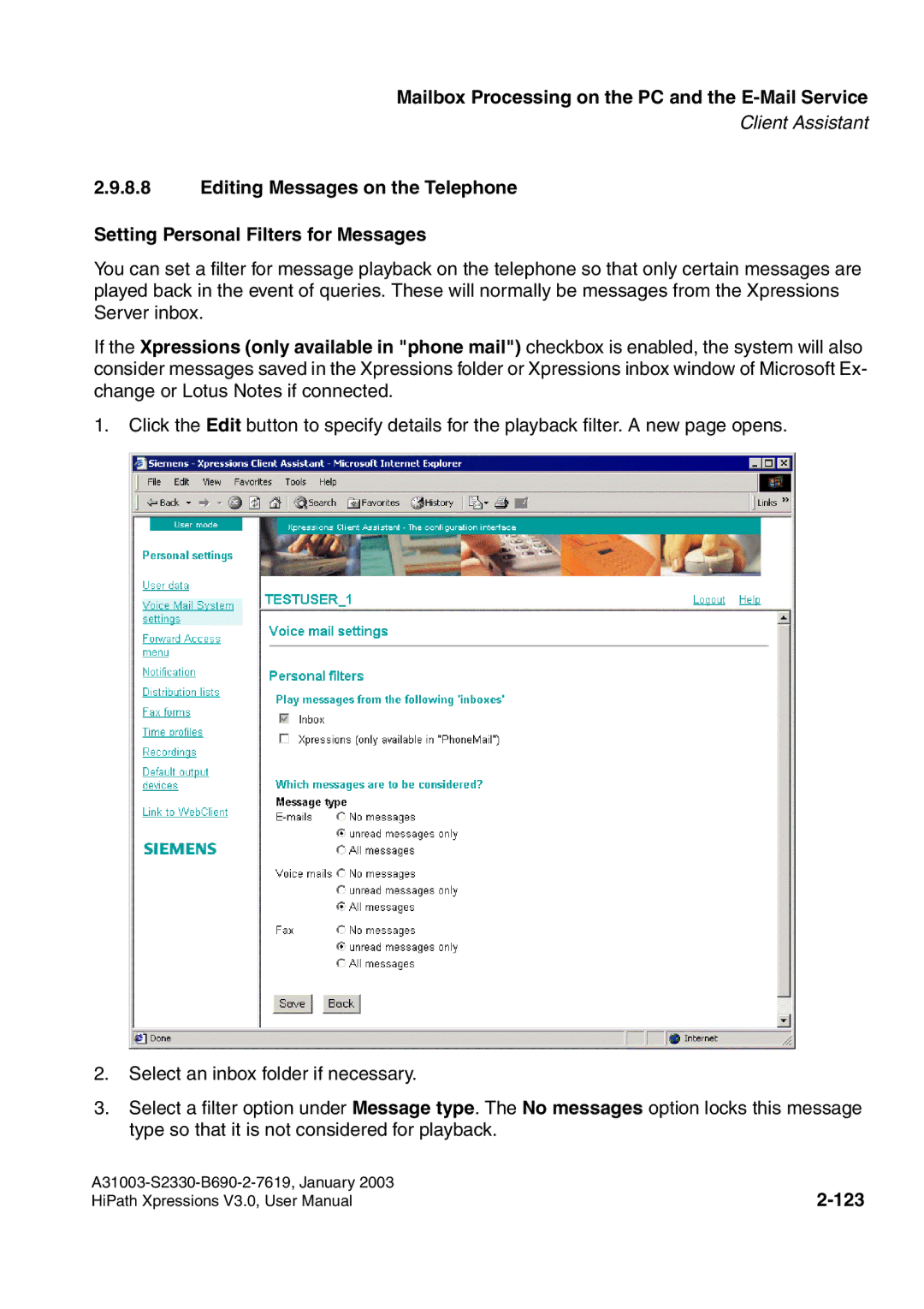 Siemens HiPath Xpressions Unified Messaging user manual 123 