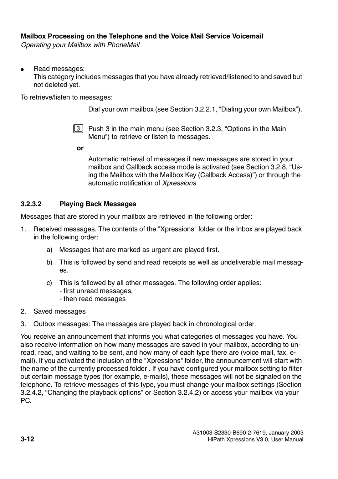 Siemens HiPath Xpressions Unified Messaging user manual Playing Back Messages 