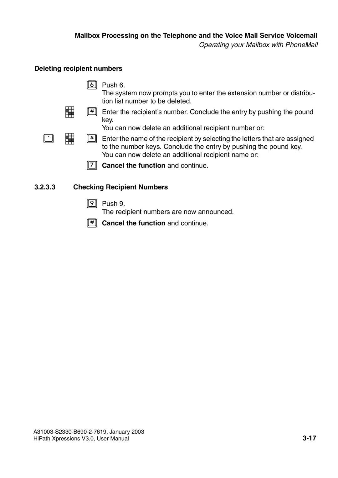 Siemens HiPath Xpressions Unified Messaging user manual Deleting recipient numbers 