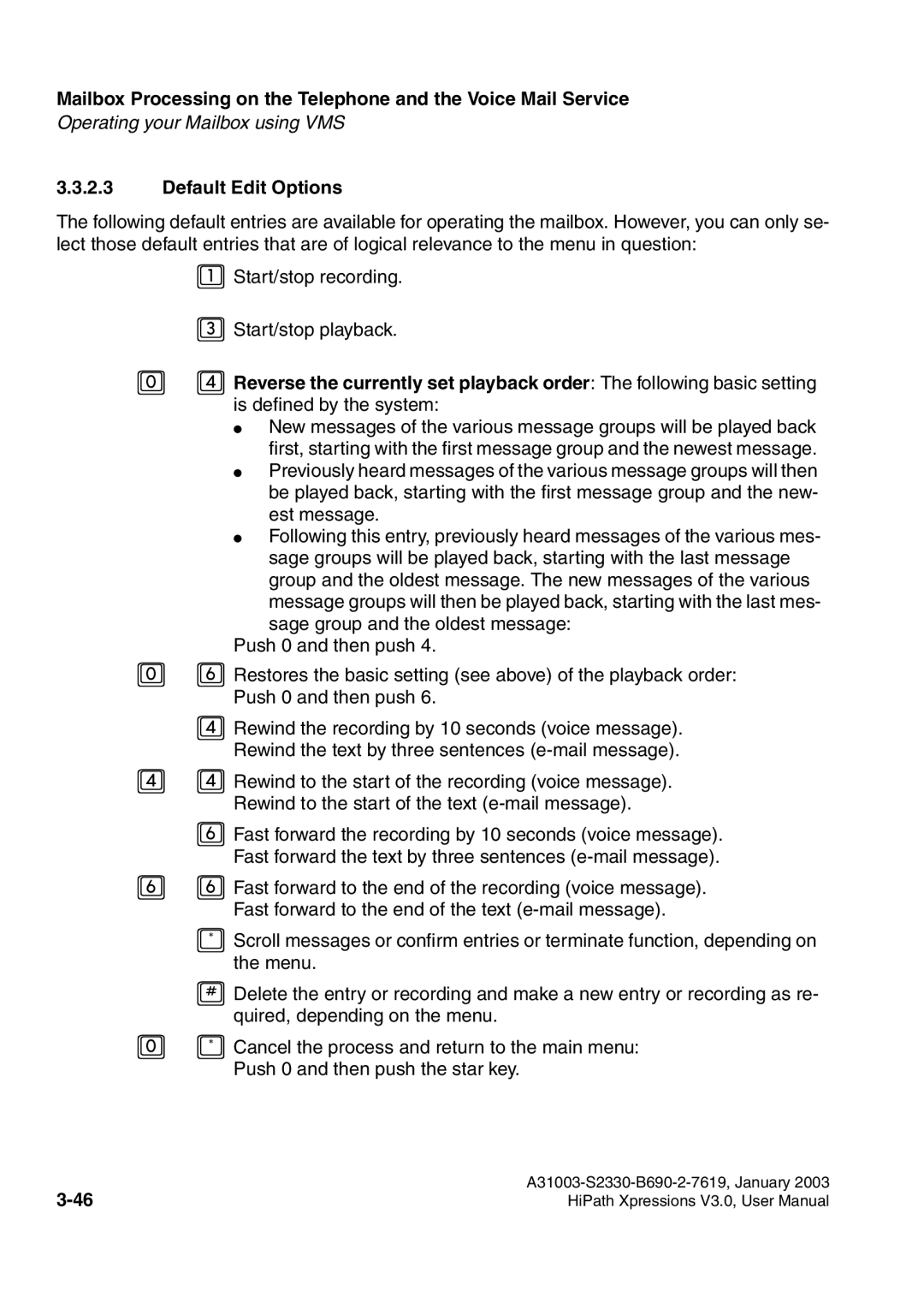 Siemens HiPath Xpressions Unified Messaging user manual Default Edit Options 