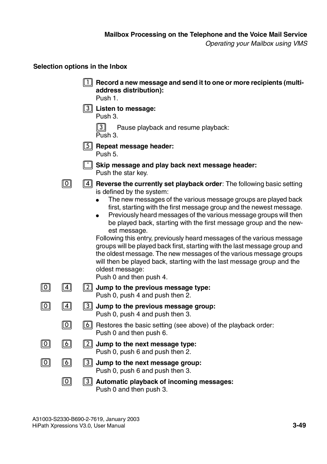 Siemens HiPath Xpressions Unified Messaging user manual Listen to message Push 