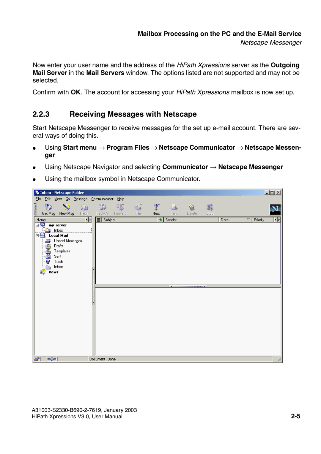 Siemens HiPath Xpressions Unified Messaging user manual Receiving Messages with Netscape 