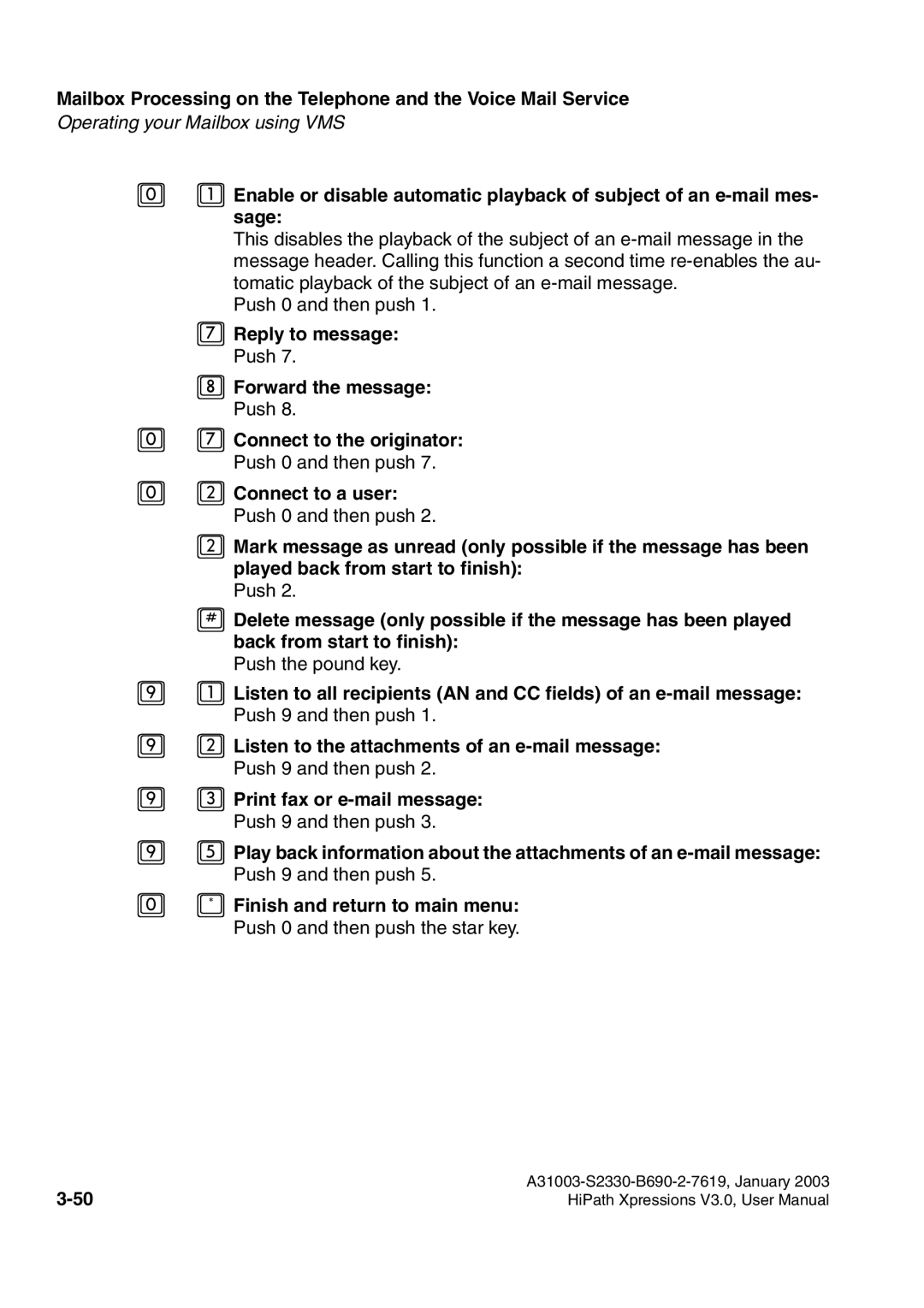 Siemens HiPath Xpressions Unified Messaging user manual Push the pound key 