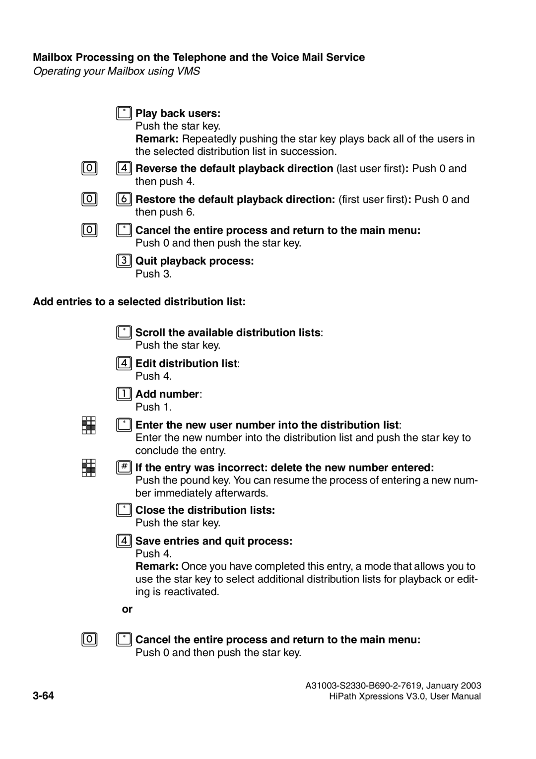 Siemens HiPath Xpressions Unified Messaging user manual Play back users Push the star key 