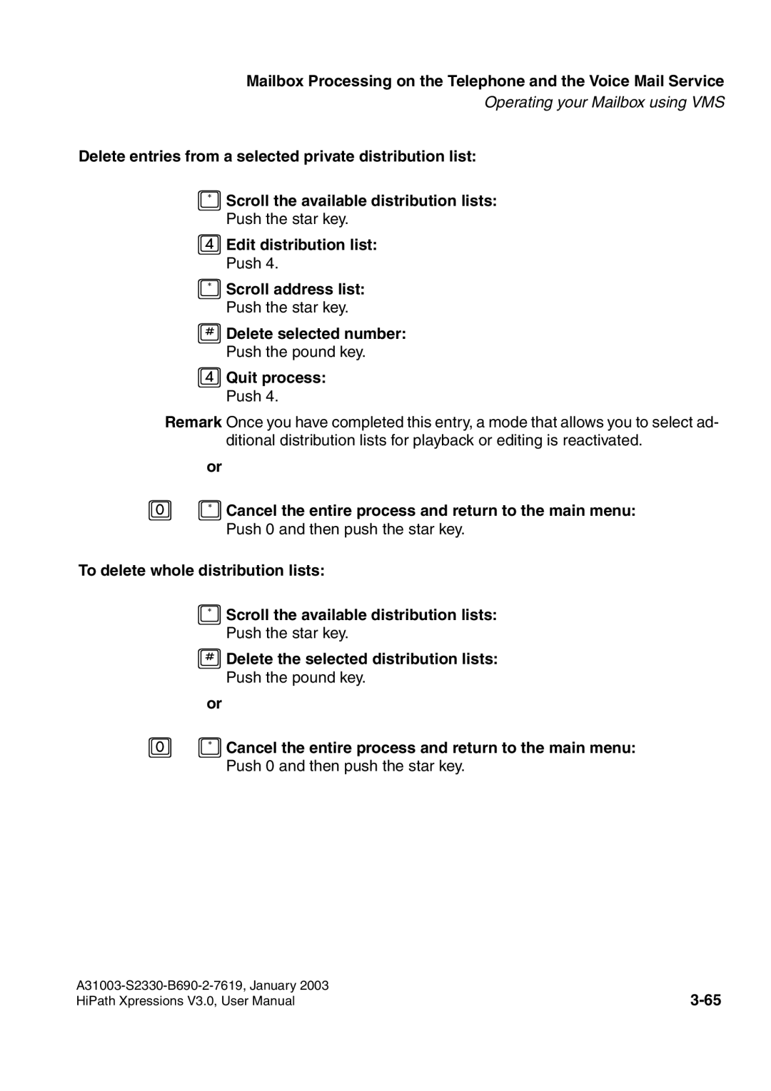 Siemens HiPath Xpressions Unified Messaging user manual Operating your Mailbox using VMS 