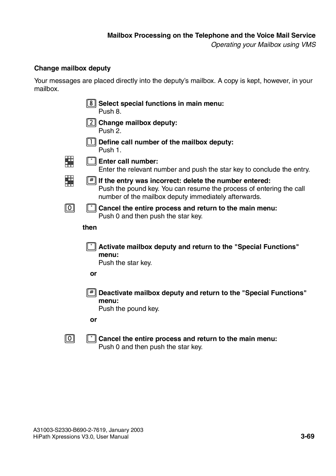 Siemens HiPath Xpressions Unified Messaging Change mailbox deputy, #If the entry was incorrect delete the number entered 