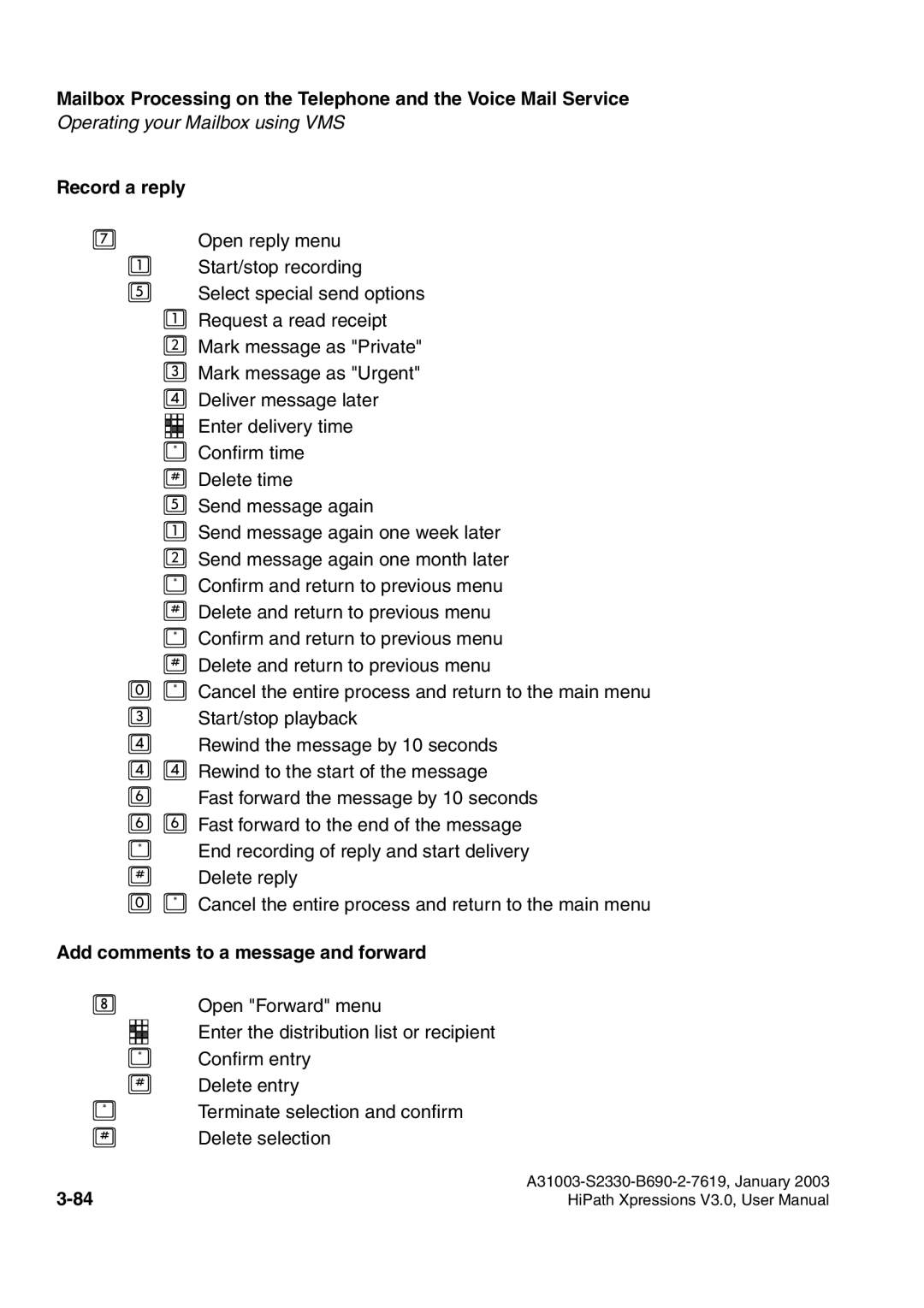 Siemens HiPath Xpressions Unified Messaging user manual Record a reply, Add comments to a message and forward 