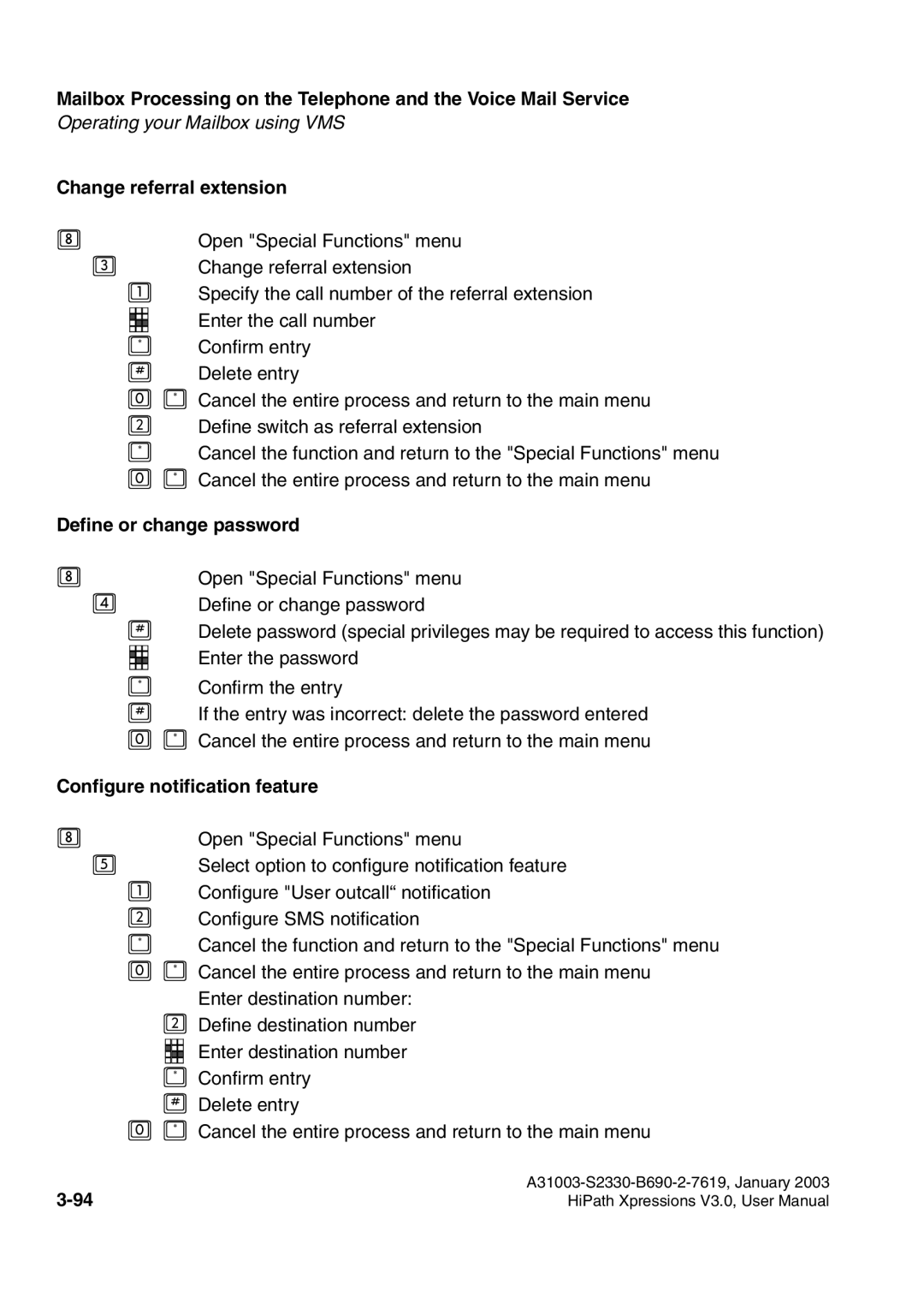 Siemens HiPath Xpressions Unified Messaging user manual Change referral extension, Define or change password 