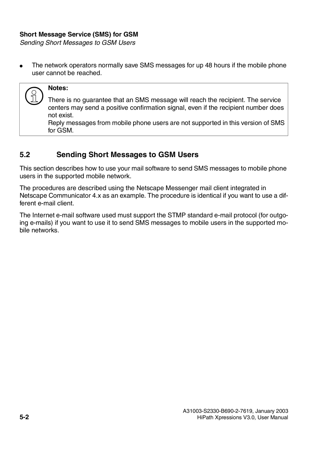 Siemens HiPath Xpressions Unified Messaging user manual Sending Short Messages to GSM Users 