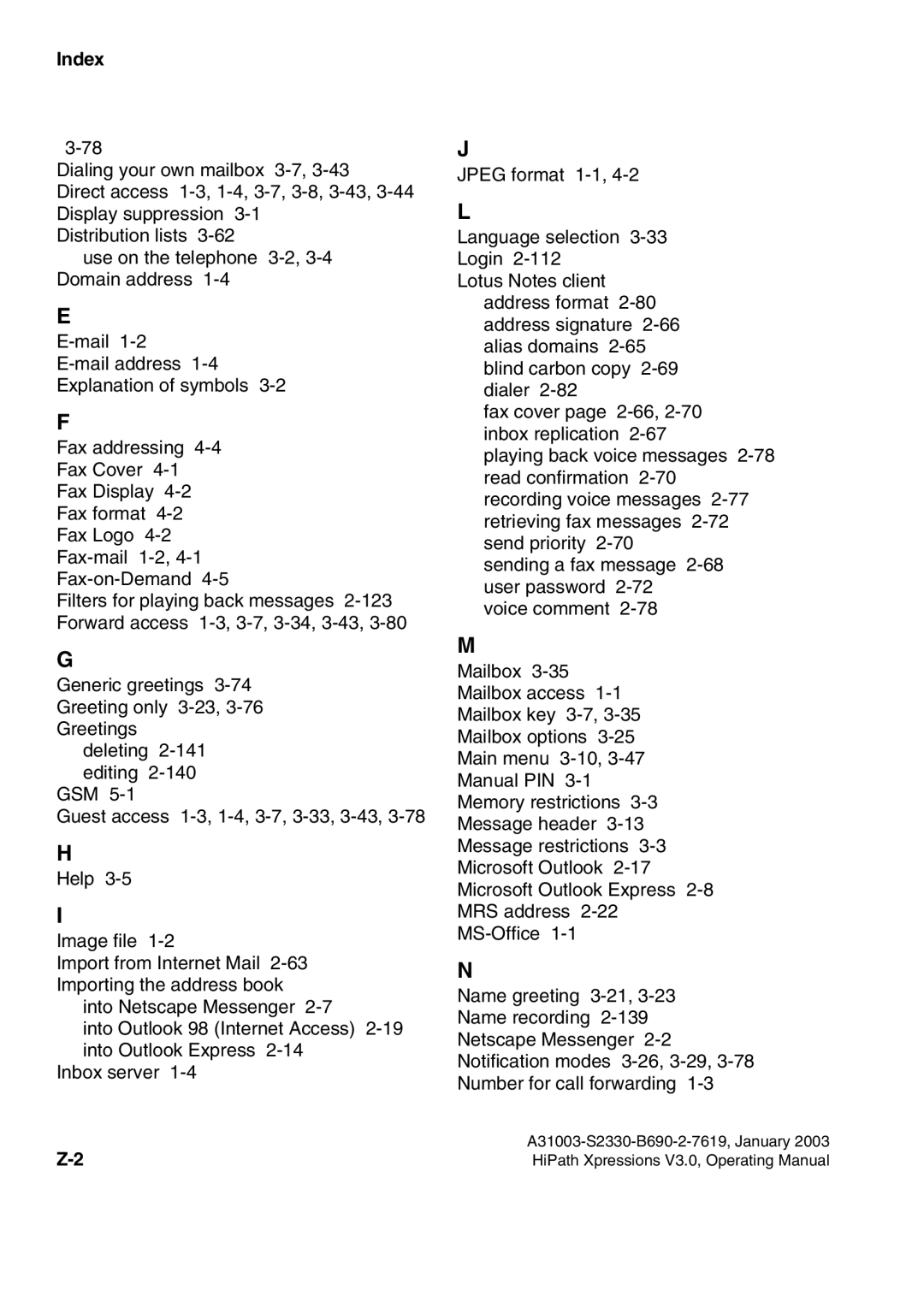 Siemens HiPath Xpressions Unified Messaging user manual Index 