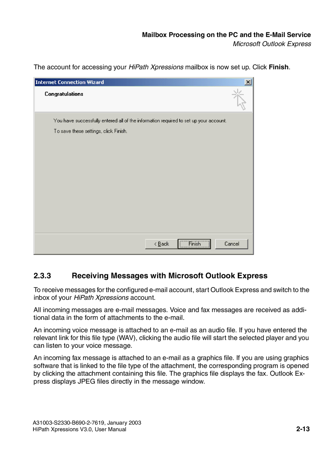 Siemens HiPath Xpressions Unified Messaging user manual Receiving Messages with Microsoft Outlook Express 