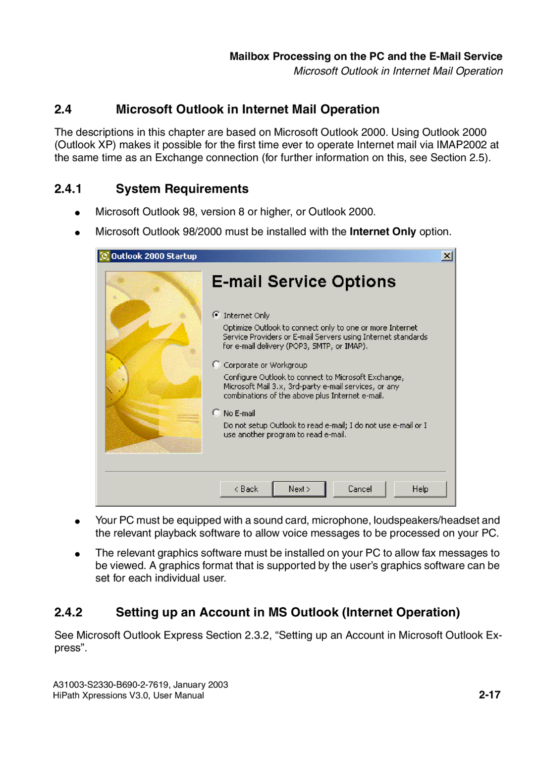 Siemens HiPath Xpressions Unified Messaging user manual Microsoft Outlook in Internet Mail Operation 