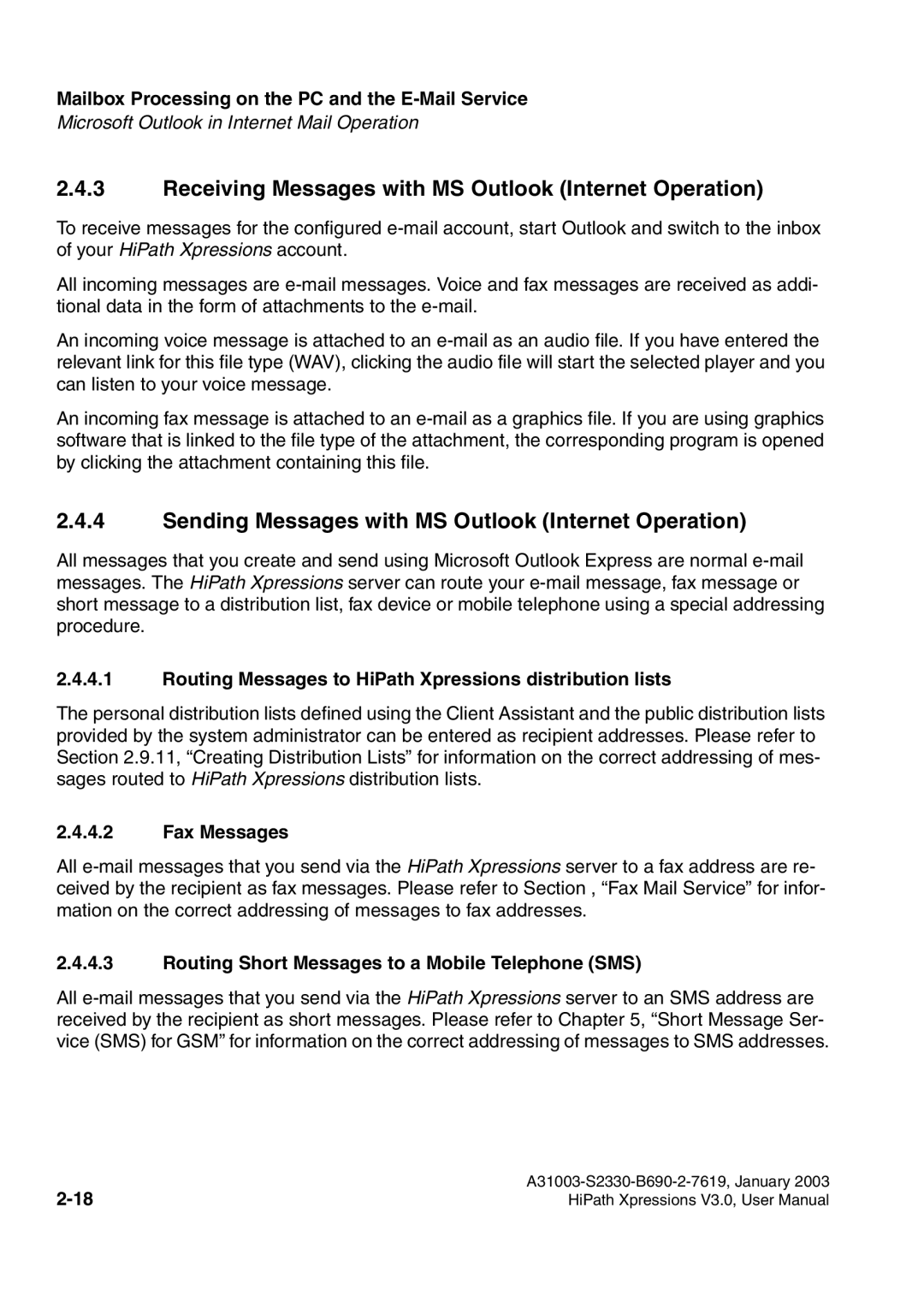 Siemens HiPath Xpressions Unified Messaging user manual Receiving Messages with MS Outlook Internet Operation 