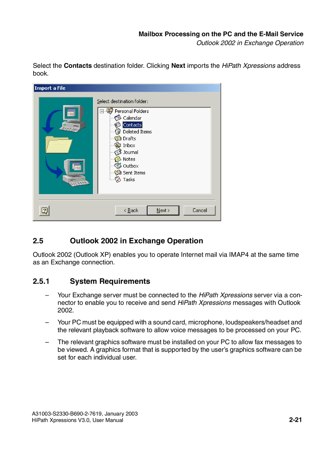 Siemens HiPath Xpressions Unified Messaging user manual Outlook 2002 in Exchange Operation 